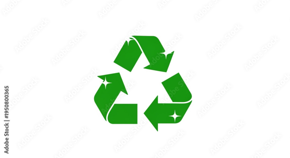 Fototapeta premium Green recycling symbol with arrows on white background representing eco friendly practices and sustainability
