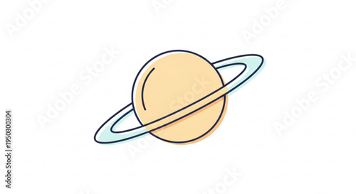 Saturn planet with ring system in space simple cartoon illustration