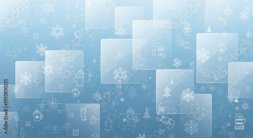 Digital background with translucent rectangles and technology symbols on blue gradient