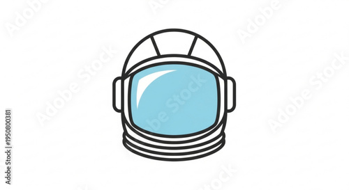 Astronaut helmet with blue visor and black outline on white background space exploration symbol