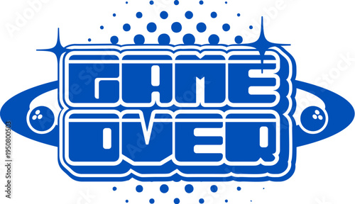 Blue Y2K streetwear game over icon or emblem. Clothing text Y2K emblem, brand futuristic retro isolated vector icon. Streetwear typography funky label element or apparel graphic vintage print