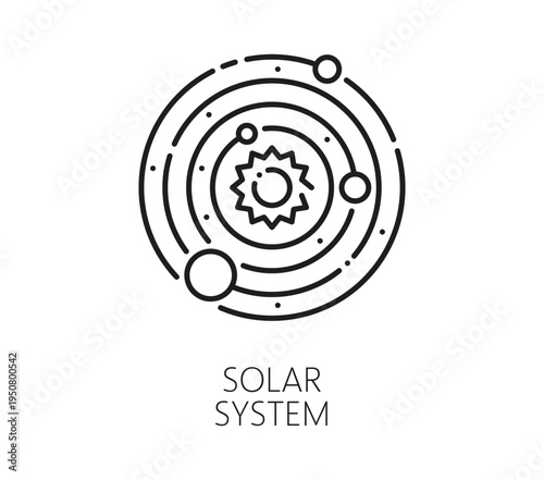 Space solar system and galaxy thin line icon. Galaxy outerspace flight outline vector sign, cosmos travel lineart symbol. Space research or discovery thin line icon or astronomy exploration pictogram