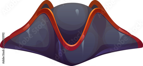 Pirate tricorn hat or corsair captain headwear of Caribbean sailor, cartoon vector icon. Pirate cocked hat tricorn or tricorne trimmed with red edges, seaman sailor admiral and piracy crew marine hat