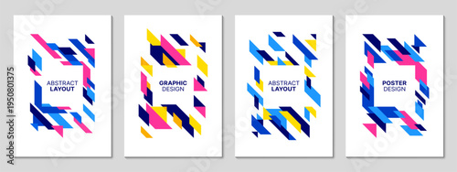 Abstract geometric business posters or flyers. Company corporate identity vector posters or graphic banners. Business event invitation cards or flyer template with colorful abstract geometric shapes
