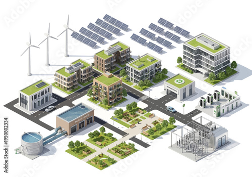 Eco-friendly urban smart city infrastructure with renewable energy sources and sustainable buildings