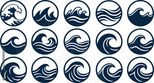 Six abstract blue wave logo designs; water, ocean, nature, design, concept, EPS Vector.
