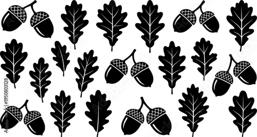 Autumn oak leaves and acorns branch design, fall decoration, EPS Vector.
