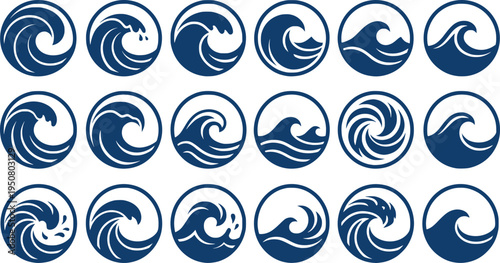 Six abstract blue wave logo designs; water, ocean, nature, design, concept, EPS Vector.
