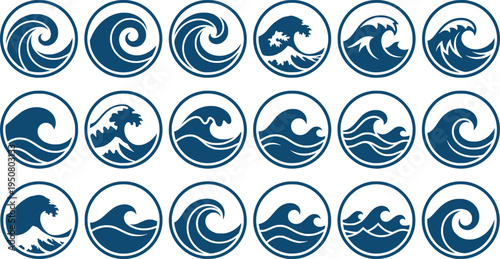 Six abstract blue wave logo designs; water, ocean, nature, design, concept, EPS Vector.
