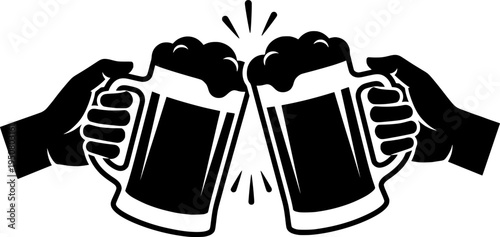 Two toasting beer mugs. Vintage beer mugs. For poster, menu, banner.
