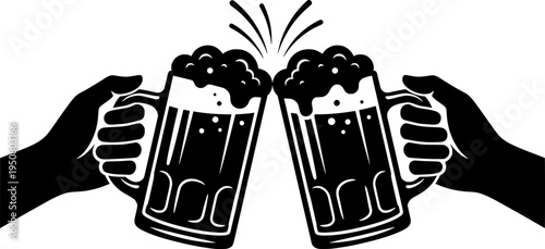 Two toasting beer mugs. Vintage beer mugs. For poster, menu, banner.
