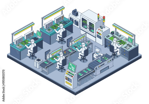 Modern cleanroom laboratory for electronic component assembly and testing