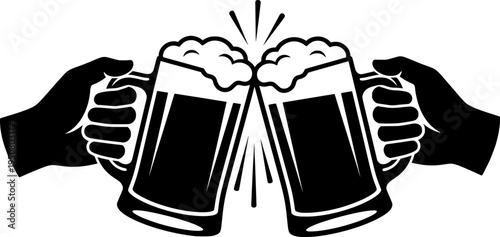 Two toasting beer mugs. Vintage beer mugs. For poster, menu, banner.
