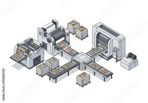 Industrial printing press machine with automated logistics and stacking systems for mass production