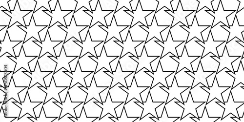 Seamless geometric pattern with black outline stars arranged in a diagonal tiling
