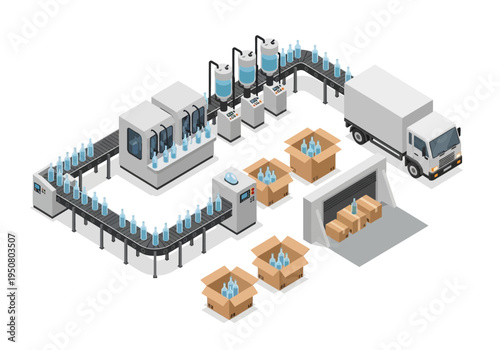Automated beverage production line with filling, packaging, and logistics