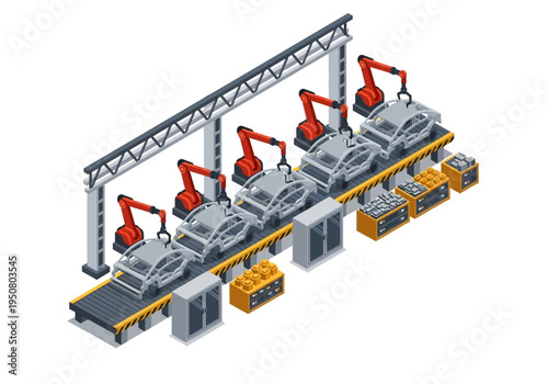 Automated Assembly Line in a Modern Factory Producing Cars