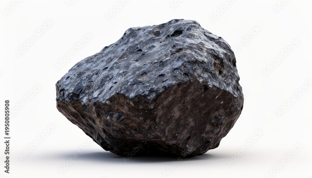 Fototapeta premium Meteorite: A rugged, textured meteorite, bearing the marks of its fiery journey through space, isolated against a simple backdrop, evoking curiosity and the vastness of the cosmos.