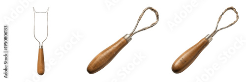Bild auf Leinwand Set and collection of vintage wooden handle clay wire cutters and pottery trimmi