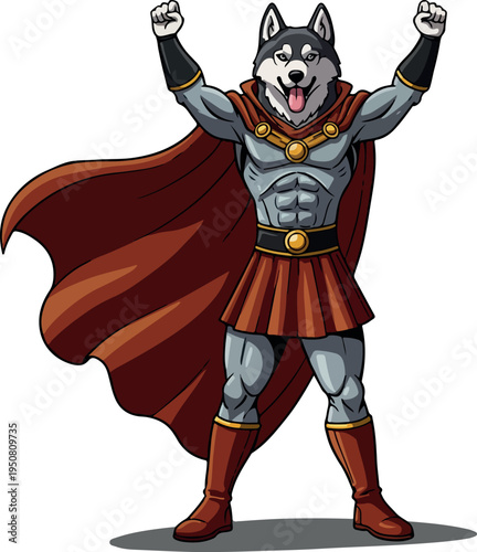 Husky Superhero With Brown Cape And Skirt Static Pose