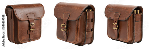 Bild auf Leinwand Set of vintage brown leather satchel bags and rustic messenger pouches with bras