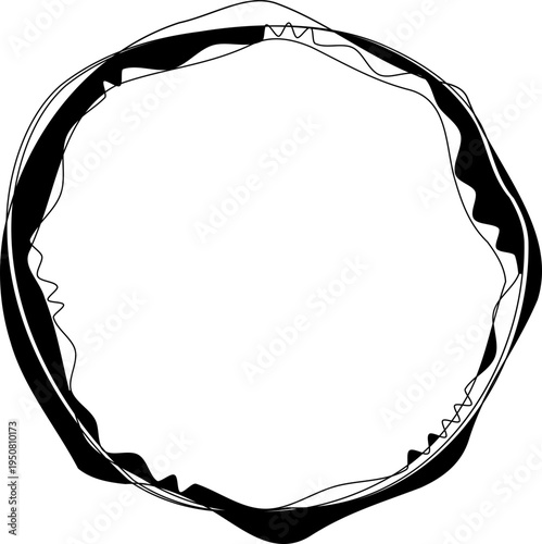 Circle border composed of irregular ink path lines