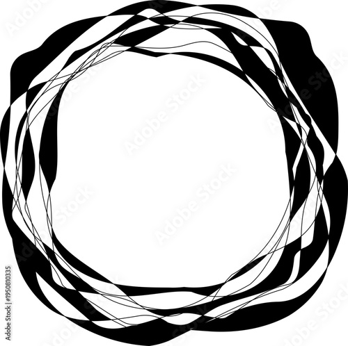 Circular frame composed of abstract wavy line paths