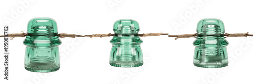 Vászonkép Set and collection of vintage green glass insulators antique electrical telegrap