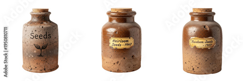 Foto Set and collection of vintage ceramic seed jars antique stoneware pottery bottle