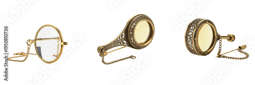 Photos Set and collection of vintage antique gold monocle and lorgnette magnifying glas