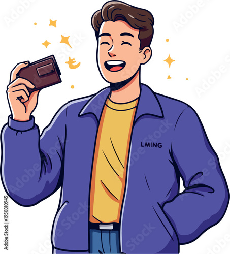 Man Happy With Wallet In Flat Design Isolated Object Blue Jacket