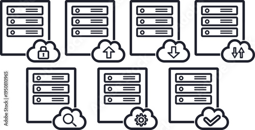 クラウドサーバに関するシンプルなアイコンセット
