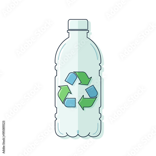 Clean plastic bottle with a prominent green recycling symbol, representing environmental conservation, sustainability, and waste management efforts