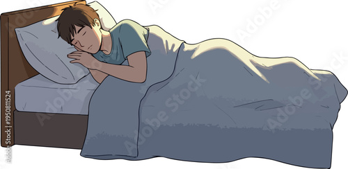 Man Sleeping Peacefully In Bed With Warm Morning Light