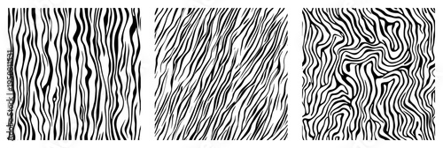 Wood grain texture set, abstract wavy line pattern collection for nature background and organic design