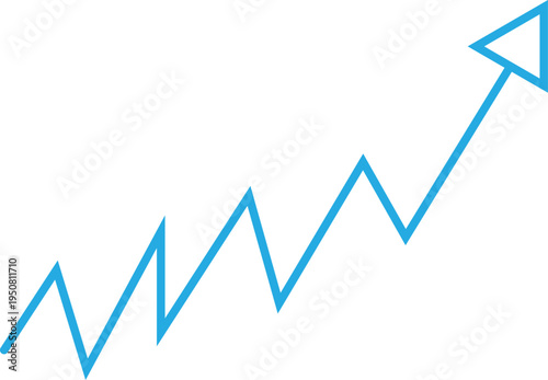 blue Upward Trend Line Graph with Arrow Showing Business Growth, Financial Performance Increase and Market Analytics Chart Icon