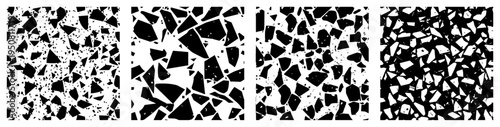Terrazzo stone texture set, abstract mosaic patterns with scattered marble shards for flooring and interior design