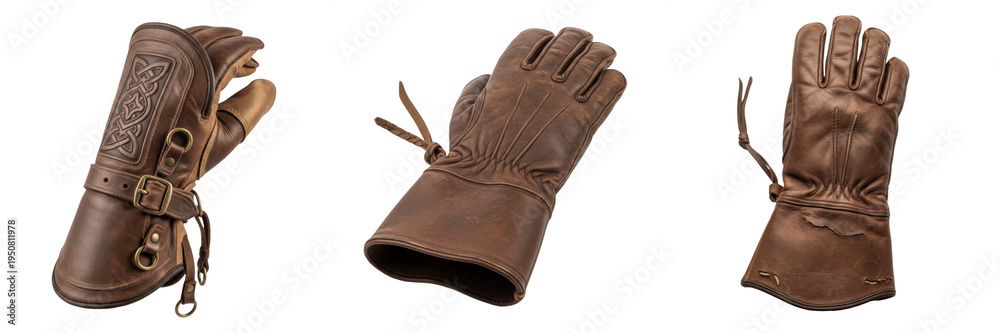 Ταπετσαρία Collection of medieval leather gauntlets and vintage warrior gloves with embosse