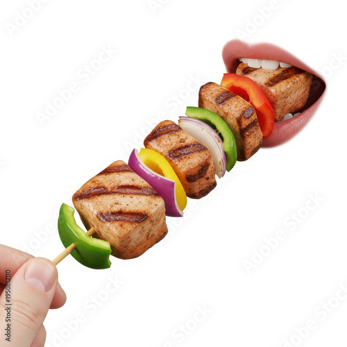 Grilled Meat Vegetable Skewers Closeup isolated illustration on transparent background