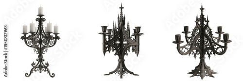 Photos Set of gothic black candelabra and ornate wrought iron candle holder collection