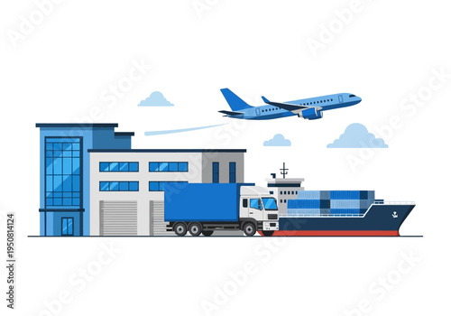 Global Logistics and Transportation Network Connecting Air, Sea, and Land for Efficient Shipping and Delivery Services