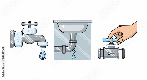 Preventing Frozen Pipes and Plumbing Damage During Winter Illustration Set
