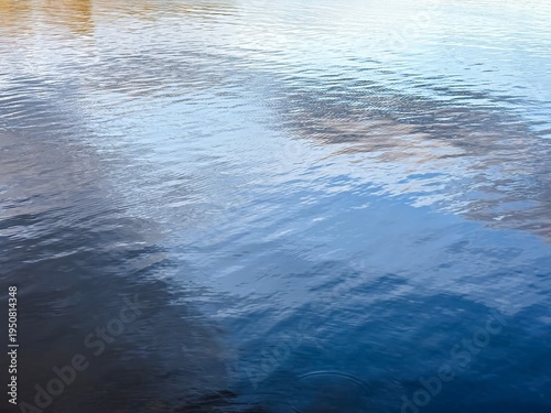 Blue water surface with soft reflections and copy space