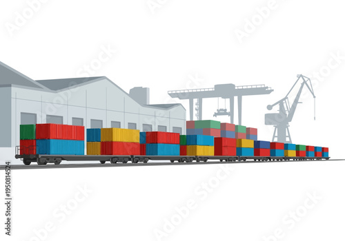 Global shipping logistics and cargo transportation with freight trains and shipping containers