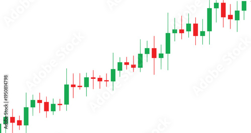 Stock market candlestick chart with green and red bars showing financial data trend for trading investment forex analysis isolated on white background