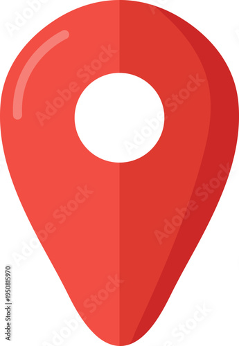 A vibrant red map pin icon featuring a white circle in its center. The graphic has subtle gradients, giving it a modern, slightly three-dimensional appearance