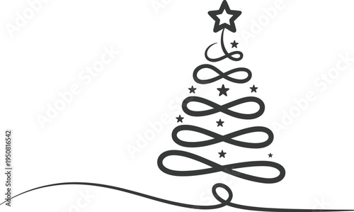 Minimalist christmas tree design with infinity loops and stars