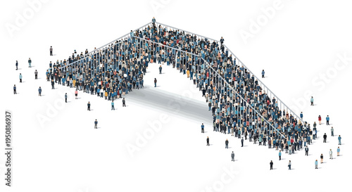 Vector illustration of a large crowd of people forming an arch shape