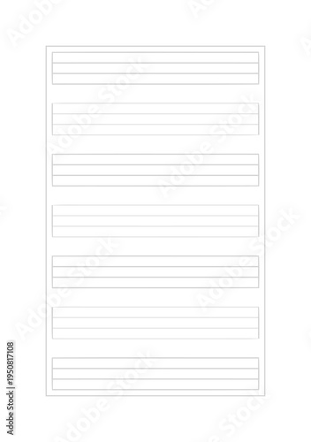 Blank german three Lined (with border) Paper Sheet,  Line Color is black, Paper Size A5 ( 148 x 210 mm ),  Row height between lines in German three-line practice paper (Lineatur) 5mm