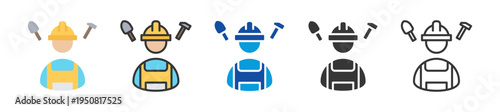 construction worker icon set multi style various collection